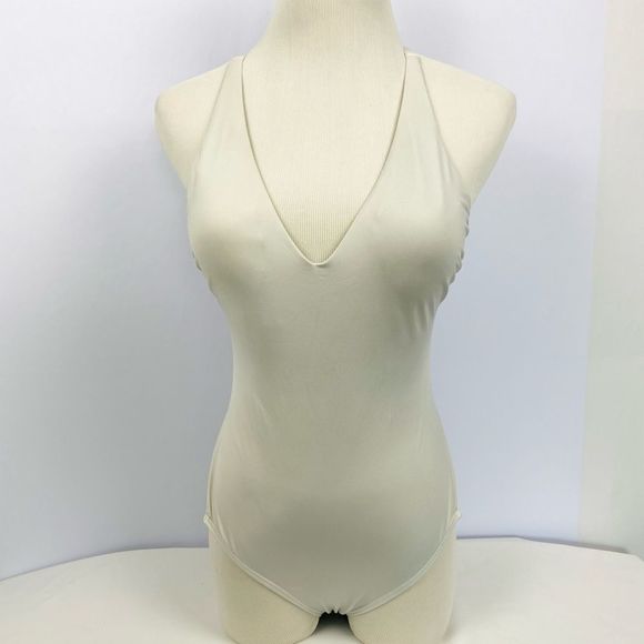 NEW H&M Gray White One Piece V-neck Multi Swimsuit - Picture 2 of 6